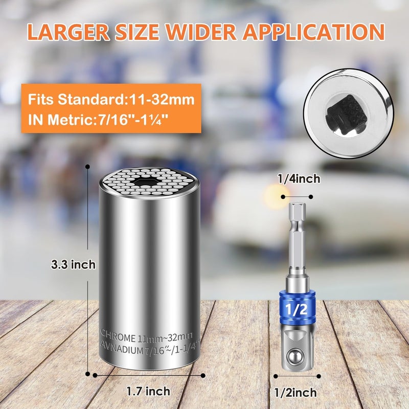 Athlife Universal Socket Set (7-19mm 11-32mm) Super Socket For Unscrew Any Bolt Tools with 3/8" 1/2" Power Drill Adapters Super Sockets Multi-function Tool Gifts for Dad, Husband and Men 4PCS - Image 4